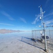 Climate and hydrologic monitoring equipment installed at the Bonneville Salt Flats Credit: Paul Inkenbrandt