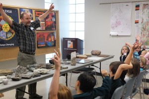 Grant Willis at the Earth Science Week rock talk station, 2013.