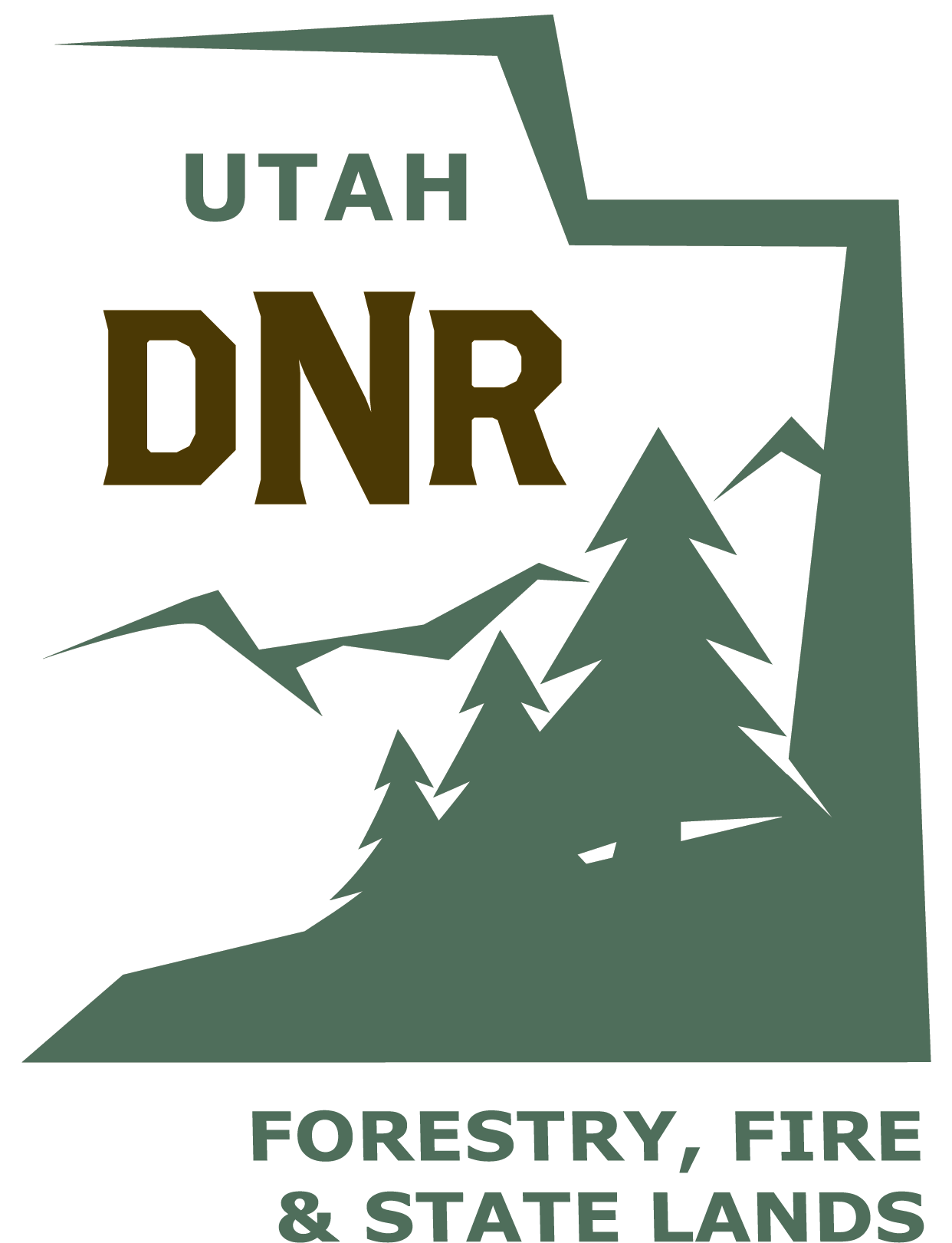Utah DNR logo for Forestry, Fire & State Lands with green mountains and trees.