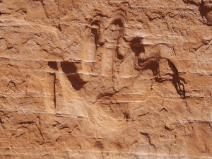 A handprint at Kodachrome Basin State Park displays extensive weathering.