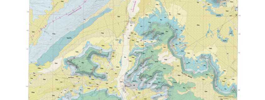 Interim geologic map of the Oljeto quadrangle in San Juan County, Utah, showing colored geological units, topographic relief, fault lines, fold axes, and map metadata.