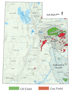 Oil and gas fields map of Utah.