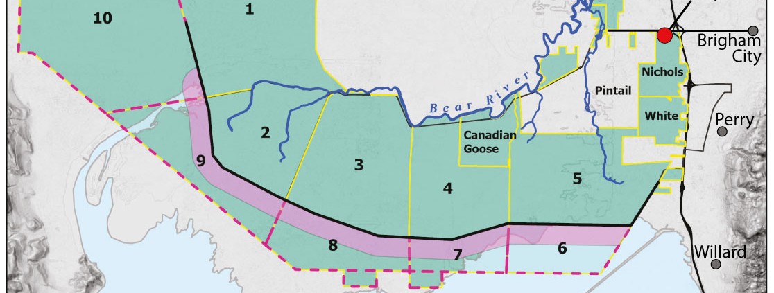 Map overview of project area and Bear River Migratory Bird Refuge.