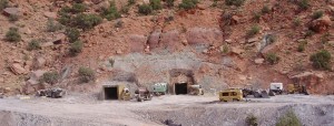 Newly developed Daneros mine entries. The mine is in the White Canyon district about 60 miles west of Blanding, Utah. The White Canyon district ores are in the basal Shinarump Conglomerate Member of the Upper Triassic Chinle Formation.