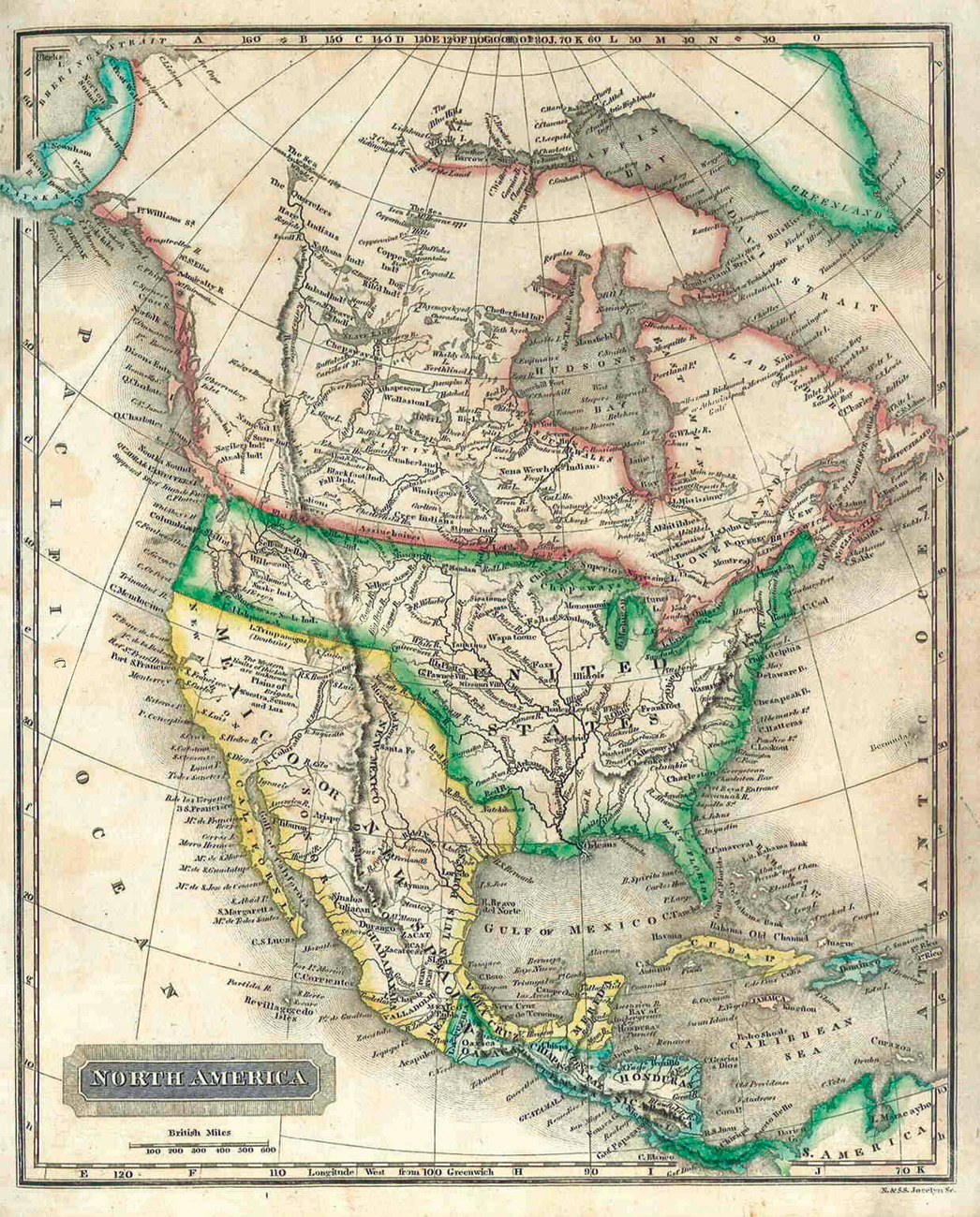 North American map showing California as part of Mexico, and the United Provinces of Central America (Costa Rica, Guatemala, Honduras, Nicaragua, and San Salvador), which had recently gained independence from Mexico.