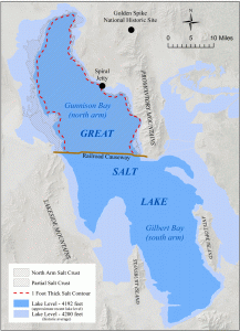 Salt crust on the north arm (Gunnison Bay) of Great Salt Lake.