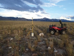 Gravity surveying near the Utah FORGE site, (Mineral Mountains in the background) using a Scintrex CG-5 autograv to measure the local gravity field.