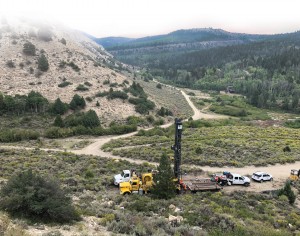 Willow Creek No. 1 field site (view to the east) with wireline coring rig in Willow Creek Canyon.